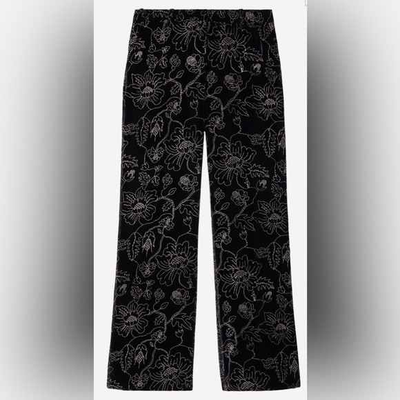 The Kooples NWT BLACK VELVET SUIT TROUSERS with Glitter Floral Print - Picture 1 of 16